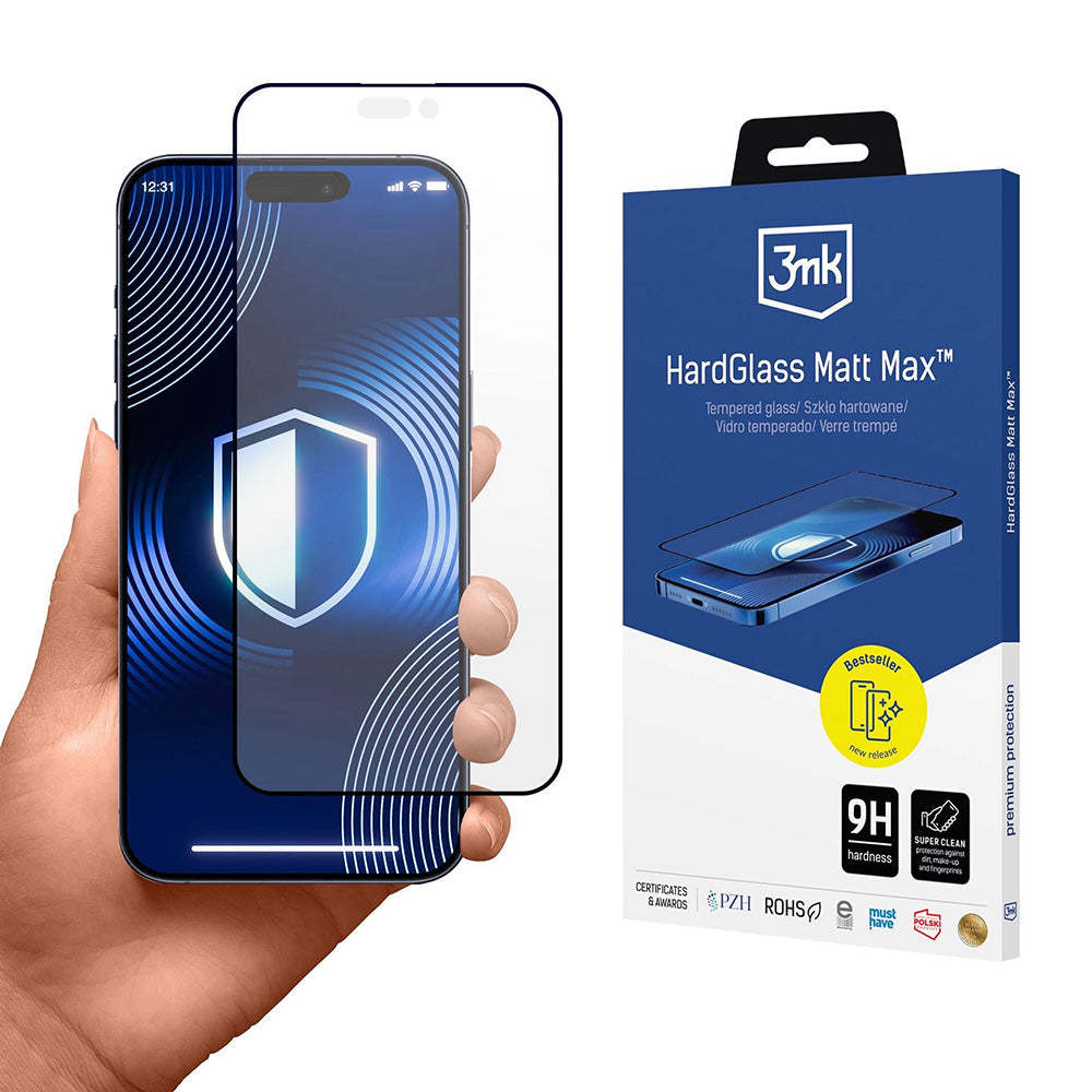 Ochranná fólie Matte 3MK HardGlass Max pro Apple iPhone 17 Pro, Tvrzené sklo, Full Glue, Černá