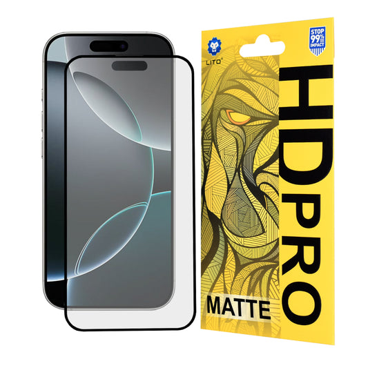 Matná ochranná fólie na displej Lito HD Pro pro Apple iPhone 16 Pro, tvrzené sklo, plné lepidlo, černá
