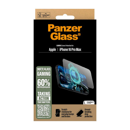 Matte PanzerGlass Ultra-Wide Fit Gaming Screen Protector for Apple iPhone 16 Pro Max, Tempered Glass, Full Glue, Black
