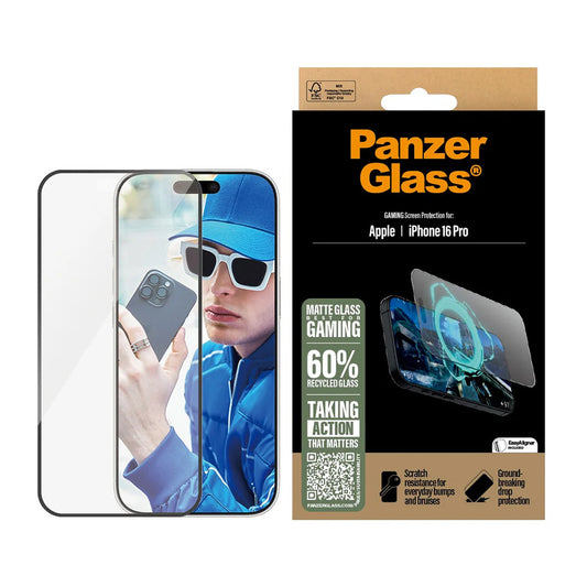 Ochranná fólie Matte PanzerGlass Ultra-Wide Fit Gaming pro Apple iPhone 16 Pro, Tvrzené sklo, Full Glue, Černá