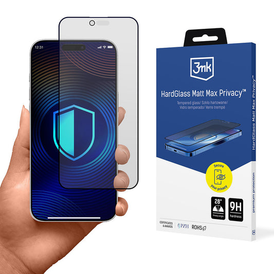 Ochranná fólie Matte Privacy 3MK HardGlass Max pro Apple iPhone 17 Air, Tvrzené sklo, Full Glue