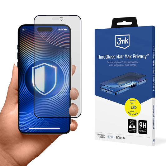 Ochranná fólie na displej Matte Privacy 3MK Max pro Apple iPhone 18 Pro Max, tvrzené sklo, plné lepidlo