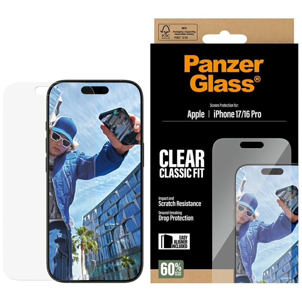 Ochranná fólie PanzerGlass Classic Fit EasyAligner pro Apple iPhone 17 / 16 Pro, Tvrzené sklo, Full Glue
