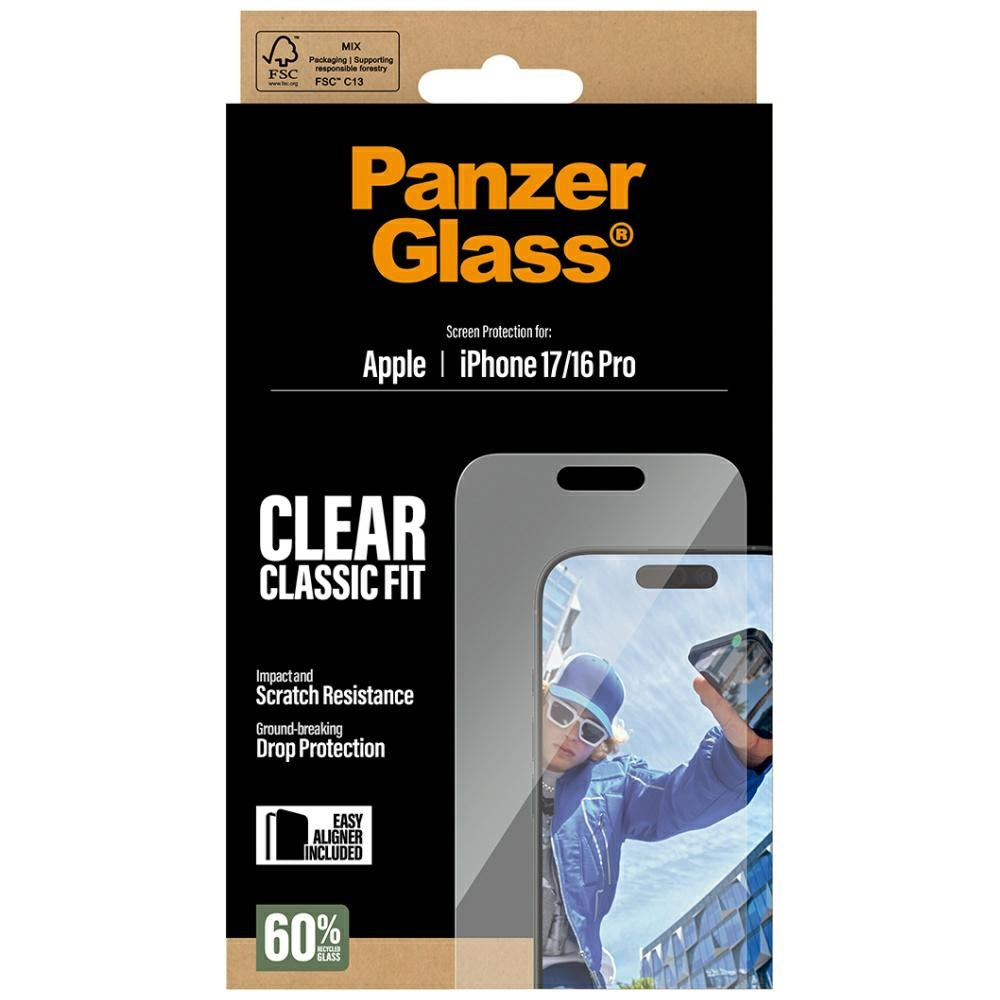 Ochranná fólie PanzerGlass Classic Fit EasyAligner pro Apple iPhone 17 / 16 Pro, Tvrzené sklo, Full Glue