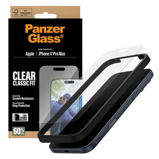Ochranná fólie na displej PanzerGlass Classic Fit EasyAligner pro Apple iPhone 17 Pro Max, Tvrzené sklo, Full Glue