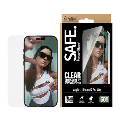 PanzerGlass Safe Screen Protector. Ultra-Wide Fit EasyAligner for Apple iPhone 17 Pro Max, Tempered Glass, Full Glue