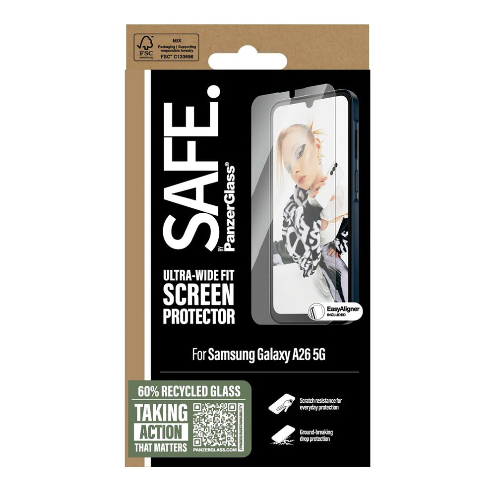 PanzerGlass Safe Screen Protector. Ultra-Wide Fit EasyAligner for Samsung Galaxy A26 A266, Tempered Glass, Full Glue