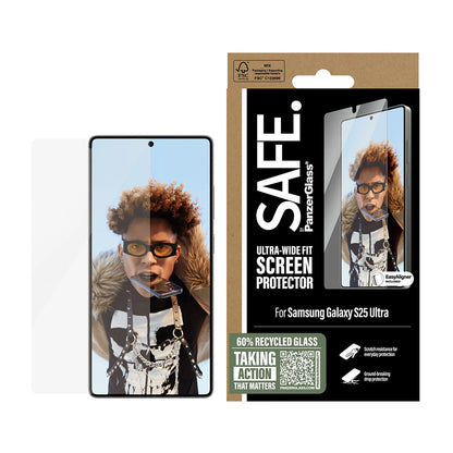 Ochranná fólie na displej PanzerGlass Safe. Ultra-Wide Fit EasyAligner pro Samsung Galaxy S25 Ultra S938, Tvrzené sklo, Full Glue