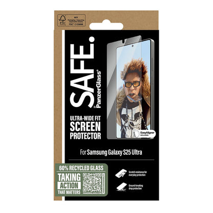 Ochranná fólie na displej PanzerGlass Safe. Ultra-Wide Fit EasyAligner pro Samsung Galaxy S25 Ultra S938, Tvrzené sklo, Full Glue