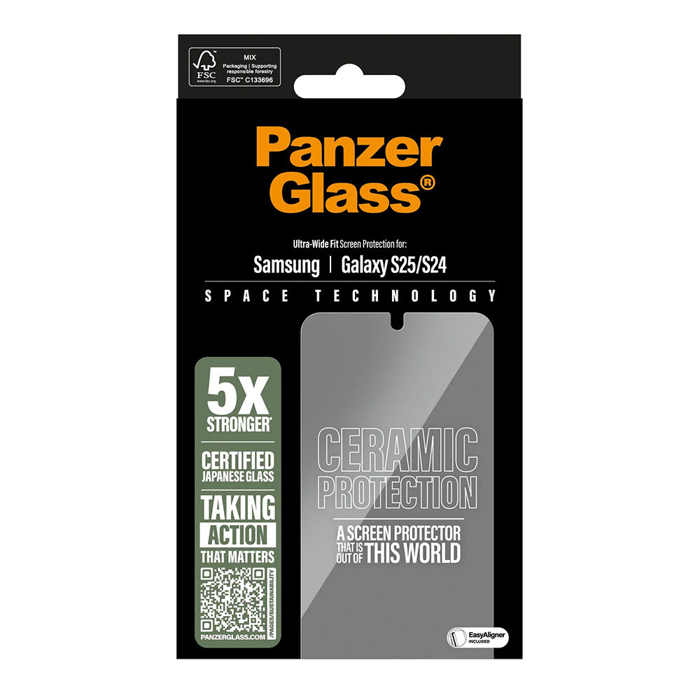 Ochranná fólie na displej PanzerGlass Ultra-Wide Ceramic EasyAligner pro Samsung Galaxy S25 S931 / S24 S921, Tvrzené sklo, Full Glue