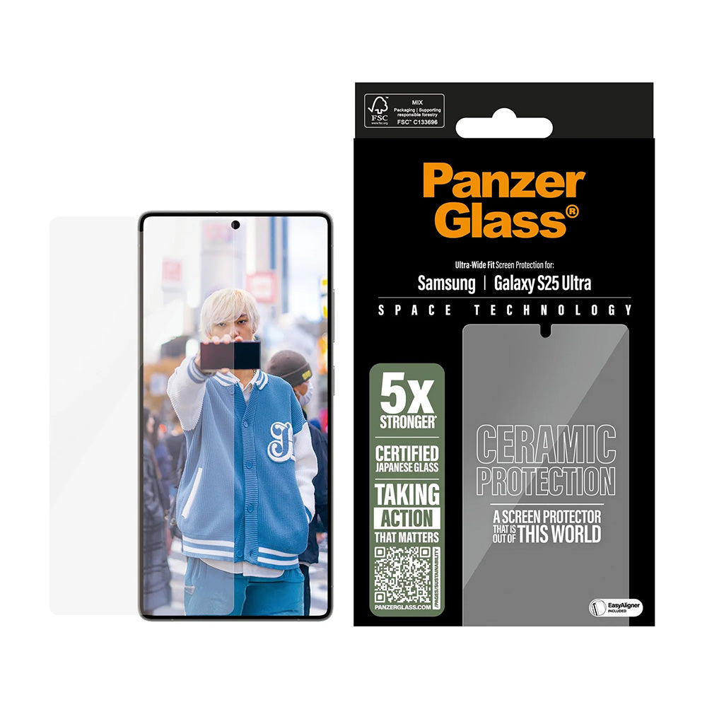 Ochranná fólie na displej PanzerGlass Ultra-Wide Ceramic EasyAligner pro Samsung Galaxy S25 Ultra S938, Tvrzené sklo, Full Glue