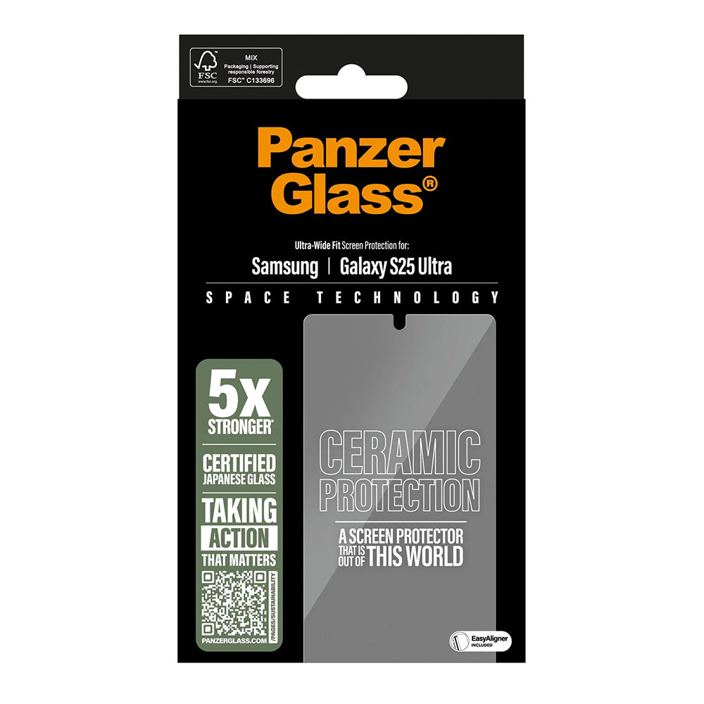 Ochranná fólie na displej PanzerGlass Ultra-Wide Ceramic EasyAligner pro Samsung Galaxy S25 Ultra S938, Tvrzené sklo, Full Glue