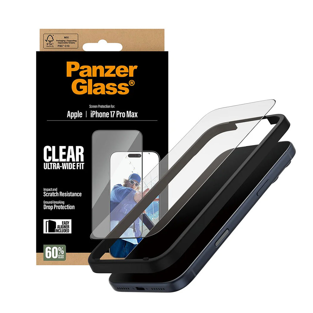 Ochranná fólie na displej PanzerGlass Ultra-Wide Fit EasyAligner pro Apple iPhone 17 Pro Max, Tvrzené sklo, Full Glue, Černá