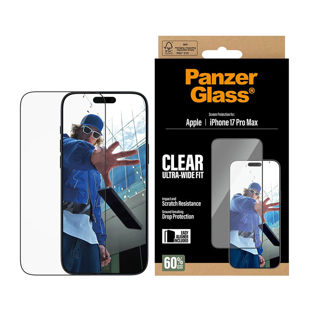 Ochranná fólie na displej PanzerGlass Ultra-Wide Fit EasyAligner pro Apple iPhone 17 Pro Max, Tvrzené sklo, Full Glue, Černá