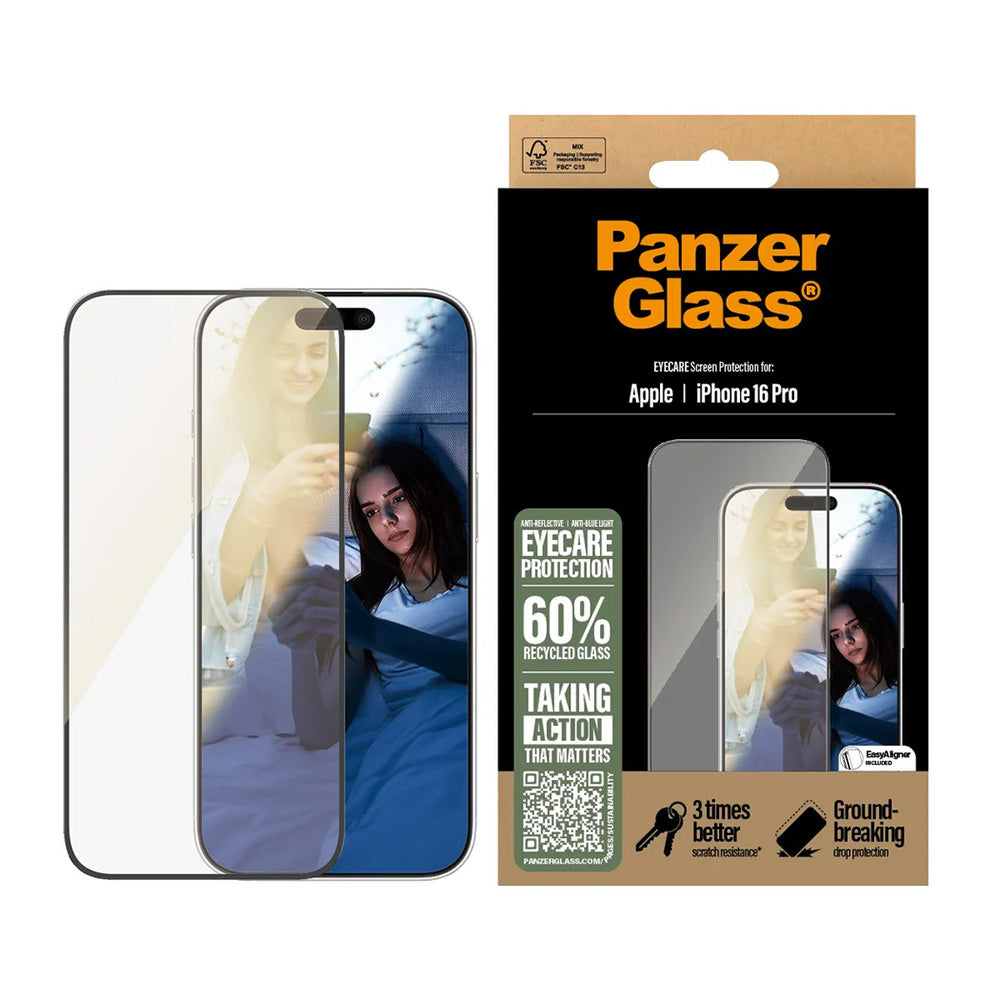 Ochranná fólie na displej PanzerGlass Ultra-Wide Fit EyeCare pro Apple iPhone 16 Pro, Tvrzené sklo, Full Glue, Černá