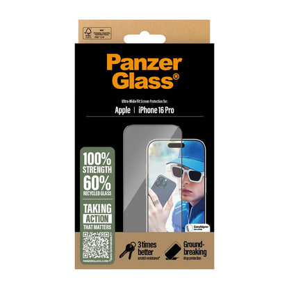 PanzerGlass Ultra-Wide Fit Screen Protector for Apple iPhone 16 Plus / 15 Plus, Tempered Glass, Full Glue, Black