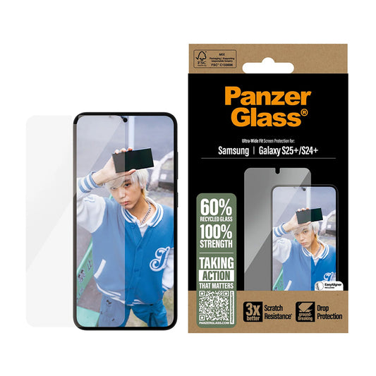 Ochranná fólie na displej PanzerGlass Ultra-Wide Fit pro Samsung Galaxy S25+ S936 / S24+ S926, Tvrzené sklo, Full Glue