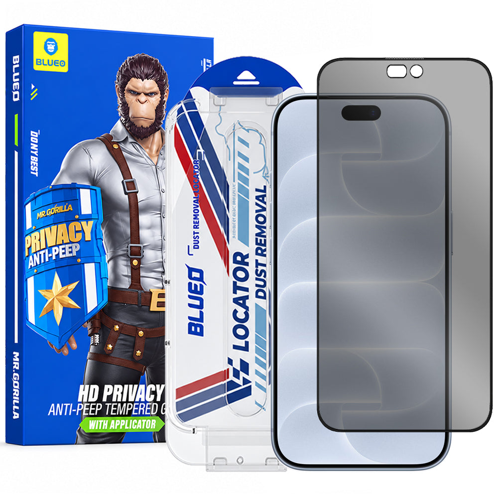 Ochranné sklo na displej Blueo Privacy Anti-Peep Applicator Pro pro Apple iPhone 18 Pro, tvrzené sklo, celoplošné lepidlo