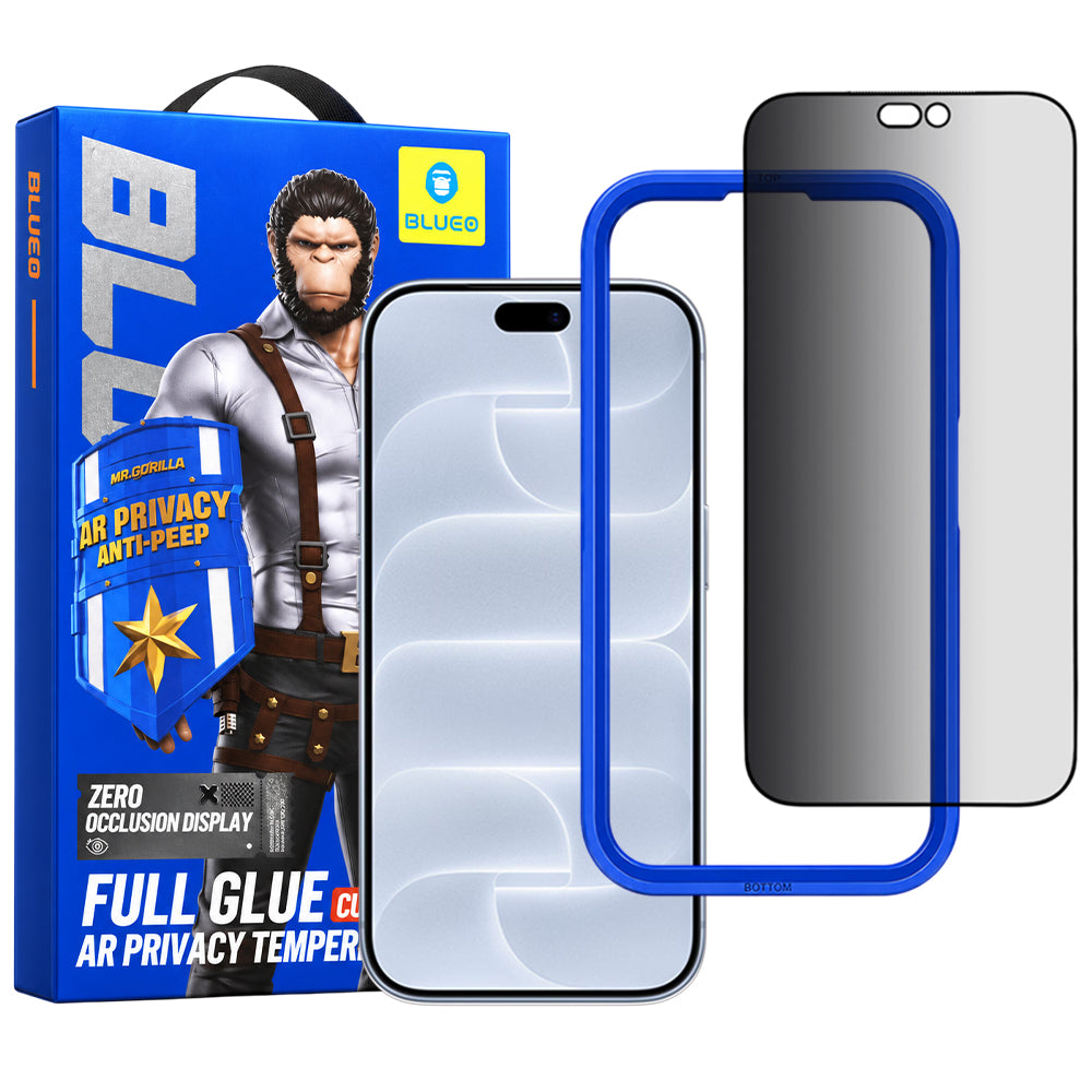 Ochranné sklo na displej Blueo Privacy Anti Peep AR pro Apple iPhone 18 Pro, tvrzené sklo, celoplošné lepidlo, 3D