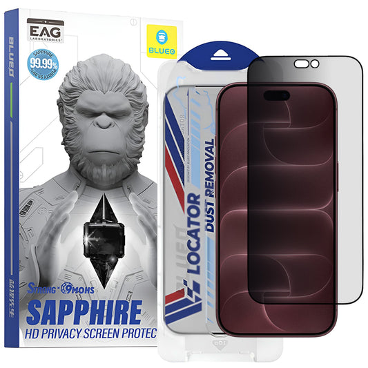Ochranné sklo na displej Privacy Blueo Premium Sapphire Applicator pro Apple iPhone 18 Pro Max, tvrzené sklo, celoplošné lepidlo