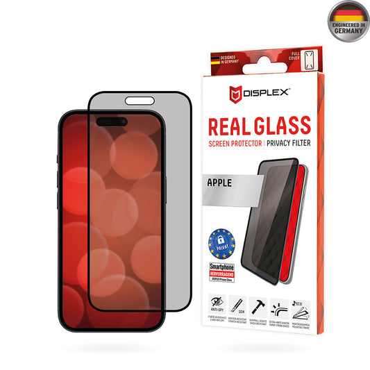 Ochranná fólie na displej Privacy Displex Real Glass pro Apple iPhone 16 Plus, tvrzené sklo, plné lepidlo