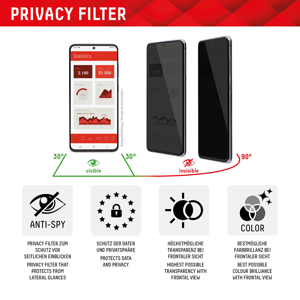 Ochranná fólie na displej Privacy Displex Real Glass pro Apple iPhone 16 Plus, tvrzené sklo, plné lepidlo