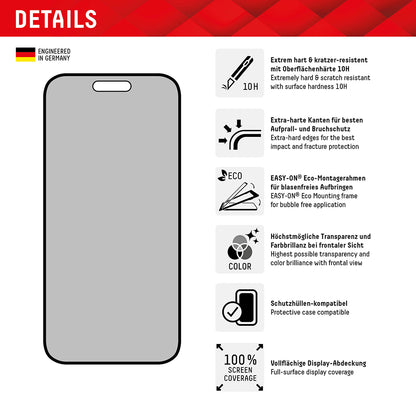 Ochranná fólie na displej Privacy Displex Real Glass pro Apple iPhone 16 Plus, tvrzené sklo, plné lepidlo