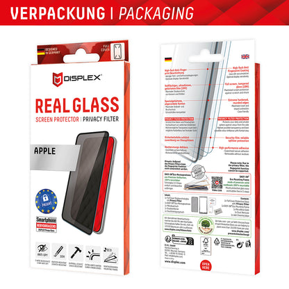 Ochranná fólie na displej Privacy Displex Real Glass pro Apple iPhone 16 Plus, tvrzené sklo, plné lepidlo