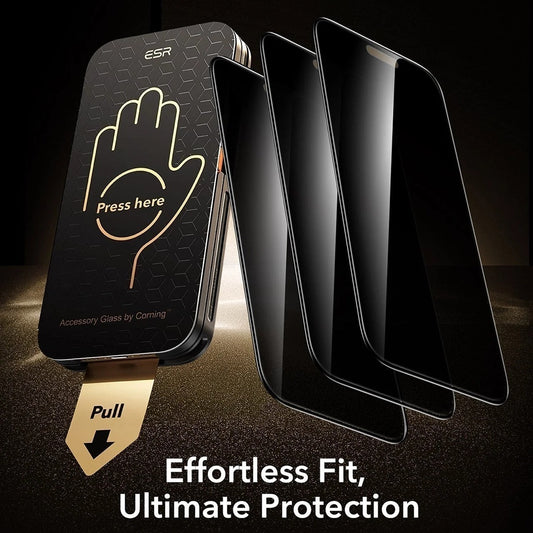 Ochranná fólie na displej Privacy ESR Armorite Pro UltraFit pro Apple iPhone 18 Pro, tvrzené sklo, plné lepidlo, sada 3 kusů