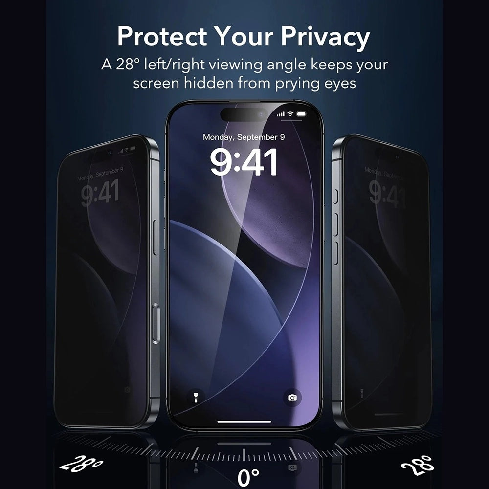 Ochranná fólie Ecran Privacy ESR Armorite UltraFit pro Apple iPhone 17 Air, Tvrzené sklo, Full Glue, Sada 3 kusy