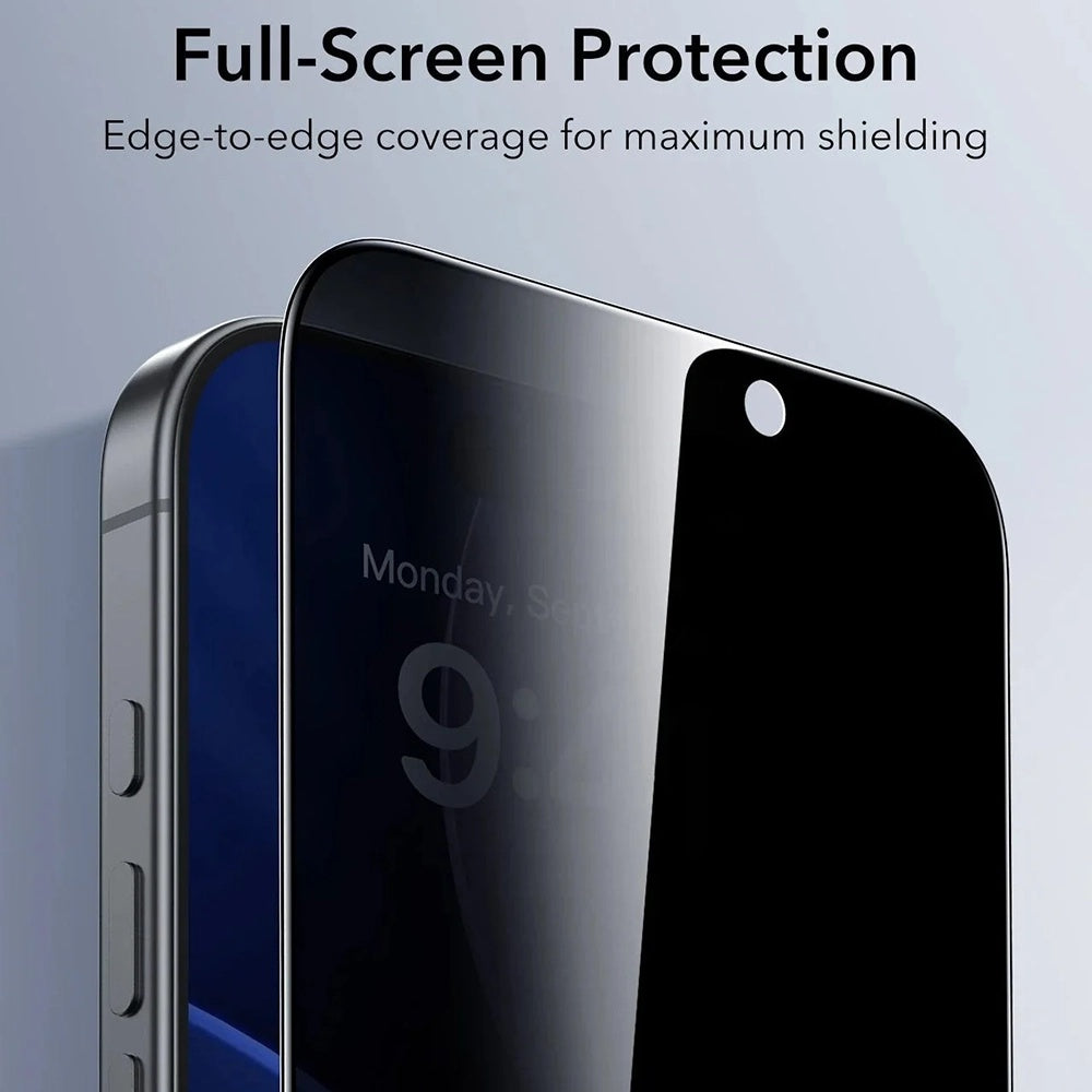 Ochranná fólie Ecran Privacy ESR UltraFit pro Apple iPhone 17 Pro, Tvrzené sklo, Full Glue, Sada 3 kusy