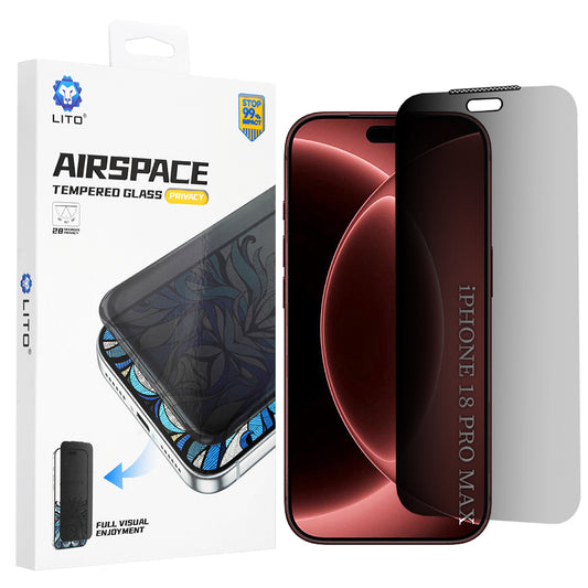 Ochranná fólie na displej Privacy Lito Airspace Border pro Apple iPhone 18 Pro Max, tvrzené sklo, plné lepidlo