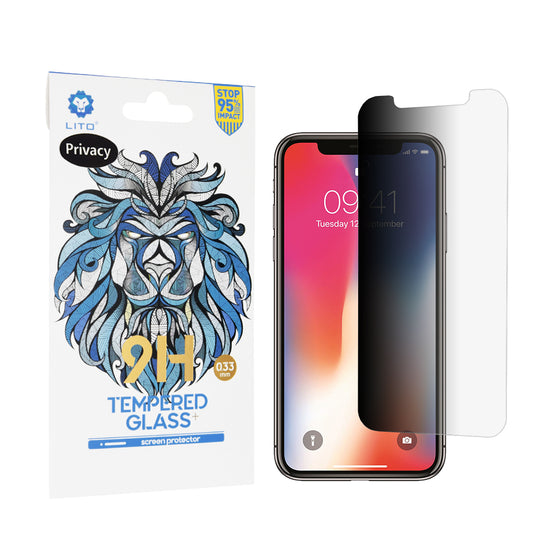 Ochranná fólie na displej Privacy Lito Classic pro Apple iPhone 11 Pro / XS / X, tvrzené sklo, plné lepidlo, 2.5D
