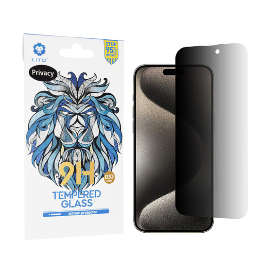 Ochranná fólie na displej Privacy Lito Classic pro Apple iPhone 15 Pro Max, tvrzené sklo, plné lepidlo, 2.5D