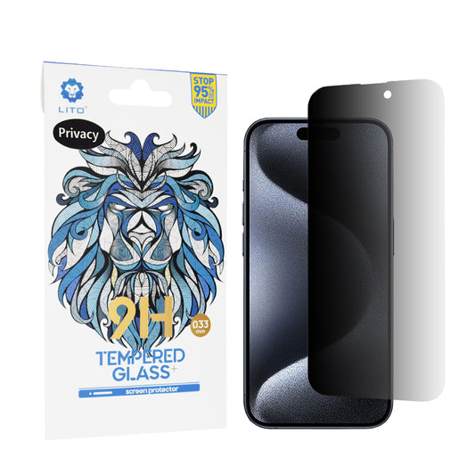 Ochranná fólie na displej Privacy Lito Classic pro Apple iPhone 15 Pro, tvrzené sklo, plné lepidlo, 2.5D