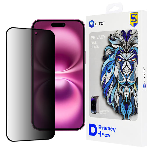 Ochranná fólie na displej Privacy Lito D+ Pro pro Apple iPhone 16 Plus, tvrzené sklo, plné lepidlo