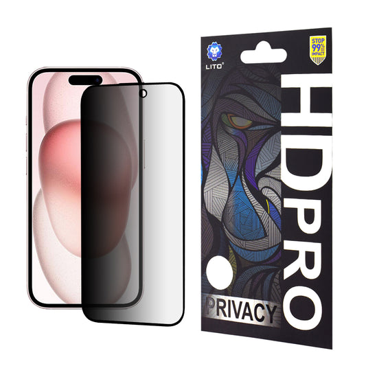 Ochranná fólie na displej Privacy Lito HD Pro pro Apple iPhone 15, tvrzené sklo, plné lepidlo
