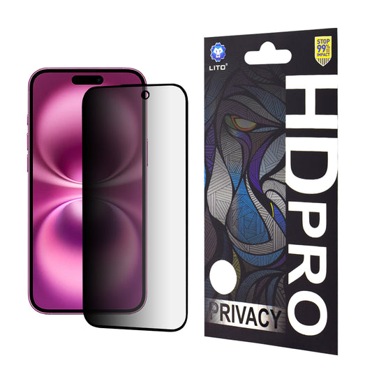 Ochranná fólie na displej Privacy Lito HD Pro pro Apple iPhone 16 Plus, tvrzené sklo, plné lepidlo