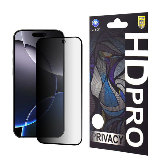 Ochranná fólie na displej Privacy Lito HD Pro pro Apple iPhone 16 Pro Max, tvrzené sklo, plné lepidlo