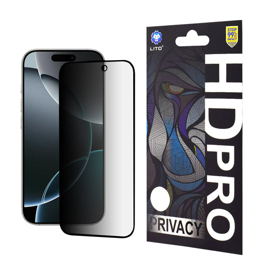 Ochranná fólie na displej Privacy Lito HD Pro pro Apple iPhone 16 Pro, tvrzené sklo, plné lepidlo