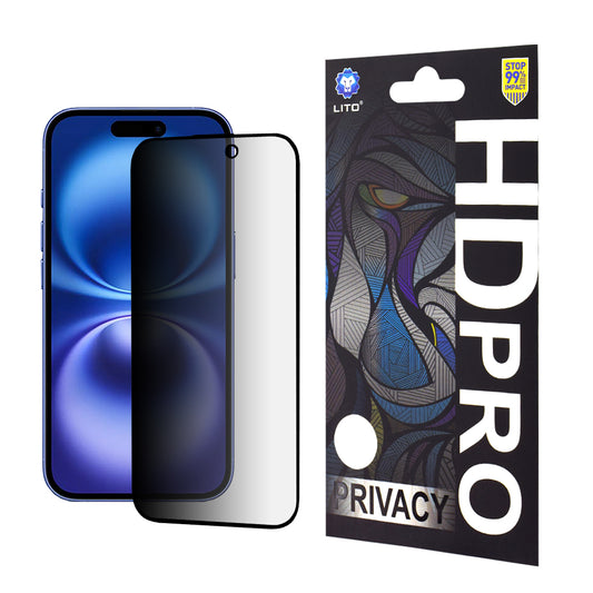 Ochranná fólie na displej Privacy Lito HD Pro pro Apple iPhone 16, tvrzené sklo, plné lepidlo
