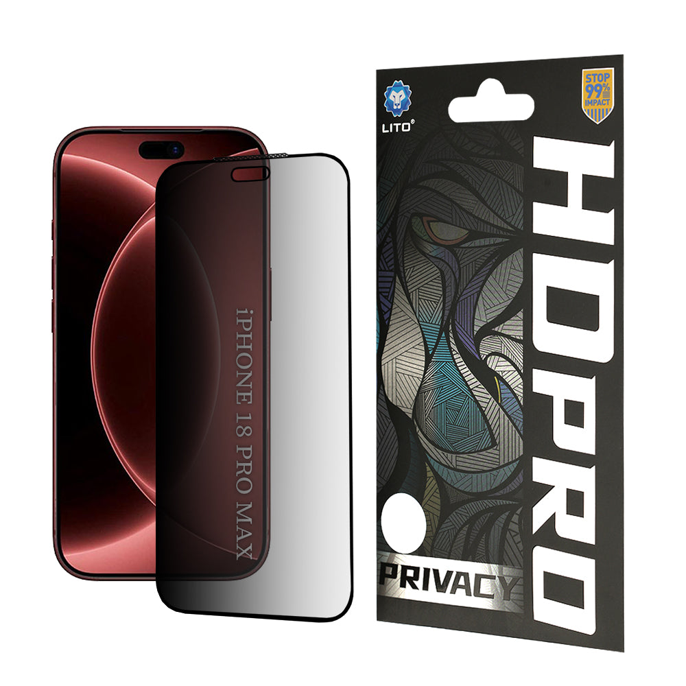 Ochranná fólie na displej Privacy Lito HD Pro pro Apple iPhone 18 Pro Max, tvrzené sklo, plné lepidlo