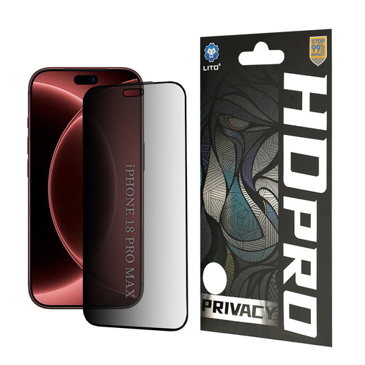 Lito HD Pro Privacy Screen Protector Film for Apple iPhone 18 Pro Max, Tempered Glass, Full Glue