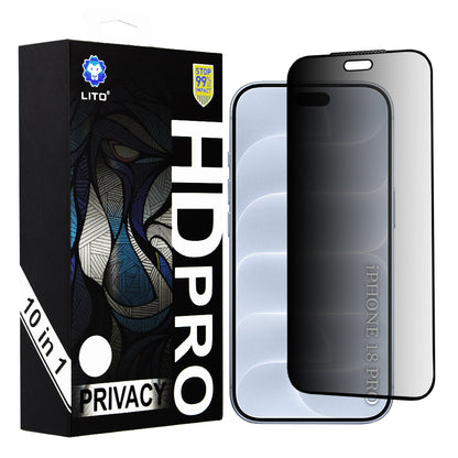 Ochranné sklo na displej Privacy Lito HD Pro pro Apple iPhone 18 Pro, tvrzené sklo, celoplošné lepidlo, sada 10 kusů