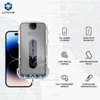 Ochranná fólie na displej Privacy Lito Magic Glass Box D+ Tools pro Apple iPhone 17e / 16e / 14 / 13 Pro, tvrzené sklo, plné lepidlo