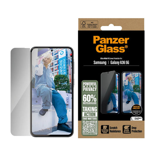 Ochranná fólie na displej Privacy PanzerGlass Ultra-Wide Fit pro Samsung Galaxy A36 A366, Tvrzené sklo, Full Glue