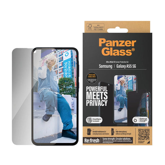 Ochranná fólie na displej Privacy PanzerGlass Ultra-Wide Fit pro Samsung Galaxy A55 5G A556, Tvrzené sklo, Full Glue