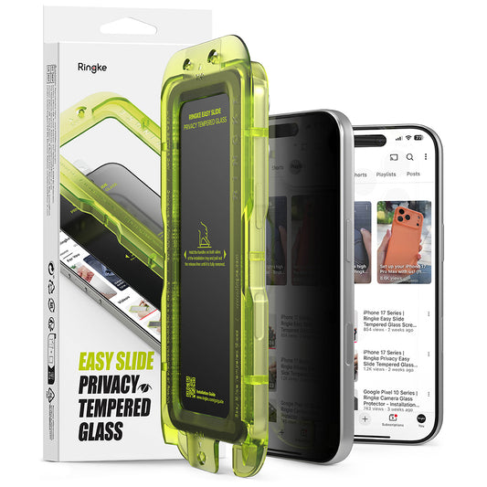 Ochranná fólie na displej Privacy Ringke Easy Slide pro Apple iPhone 18 Pro, tvrzené sklo, plné lepidlo, sada 2 kusů