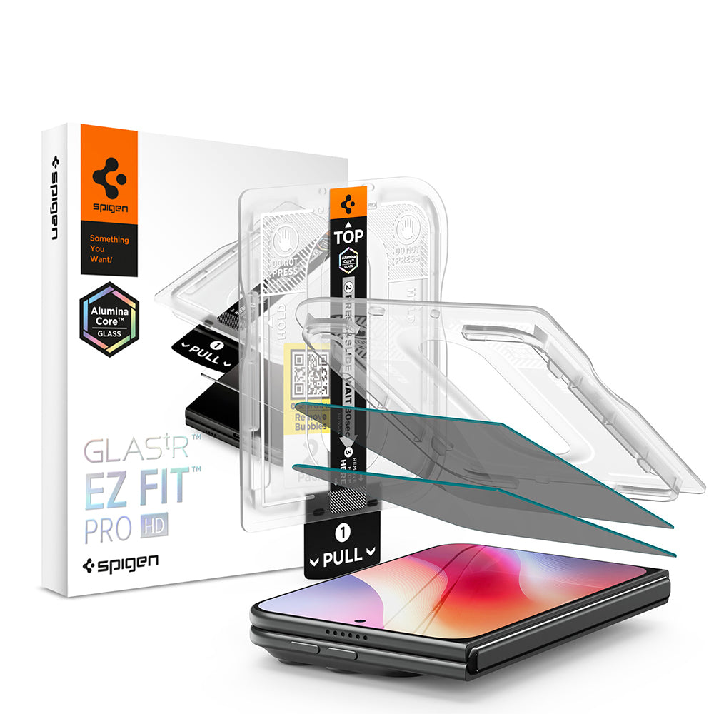 Ochranná fólie na displej Privacy Spigen GlastR EZ FIT Pro HD pro Apple iPhone Duo, tvrzené sklo, plné lepidlo, sada 2 kusů AGL12015