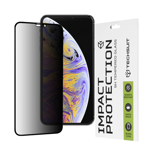 Ochranná fólie na displej Privacy Techsuit pro Apple iPhone 11 Pro Max / XS Max, tvrzené sklo, plné lepidlo, 111D